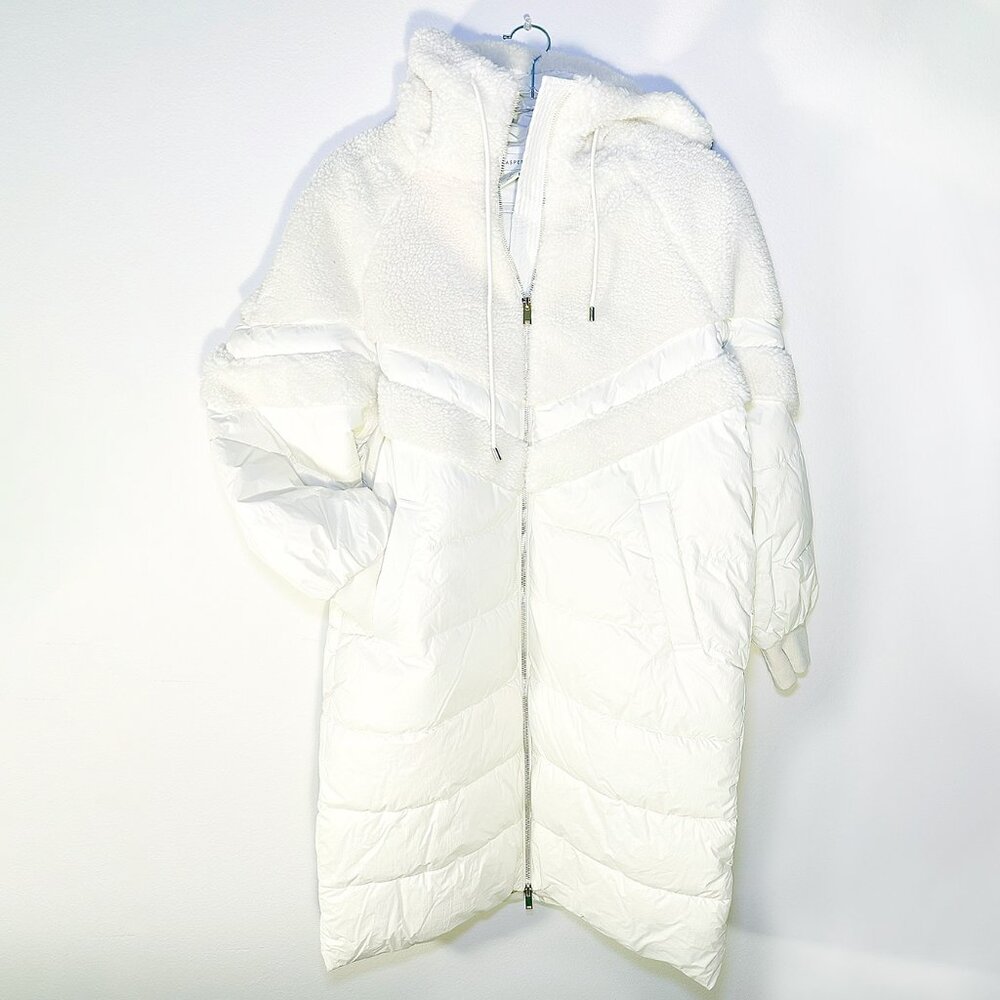 ASPEN | SHERPA PUFFER PARKA | LUXURY HOODED LONG COAT INSULATED CREAM SIZE S